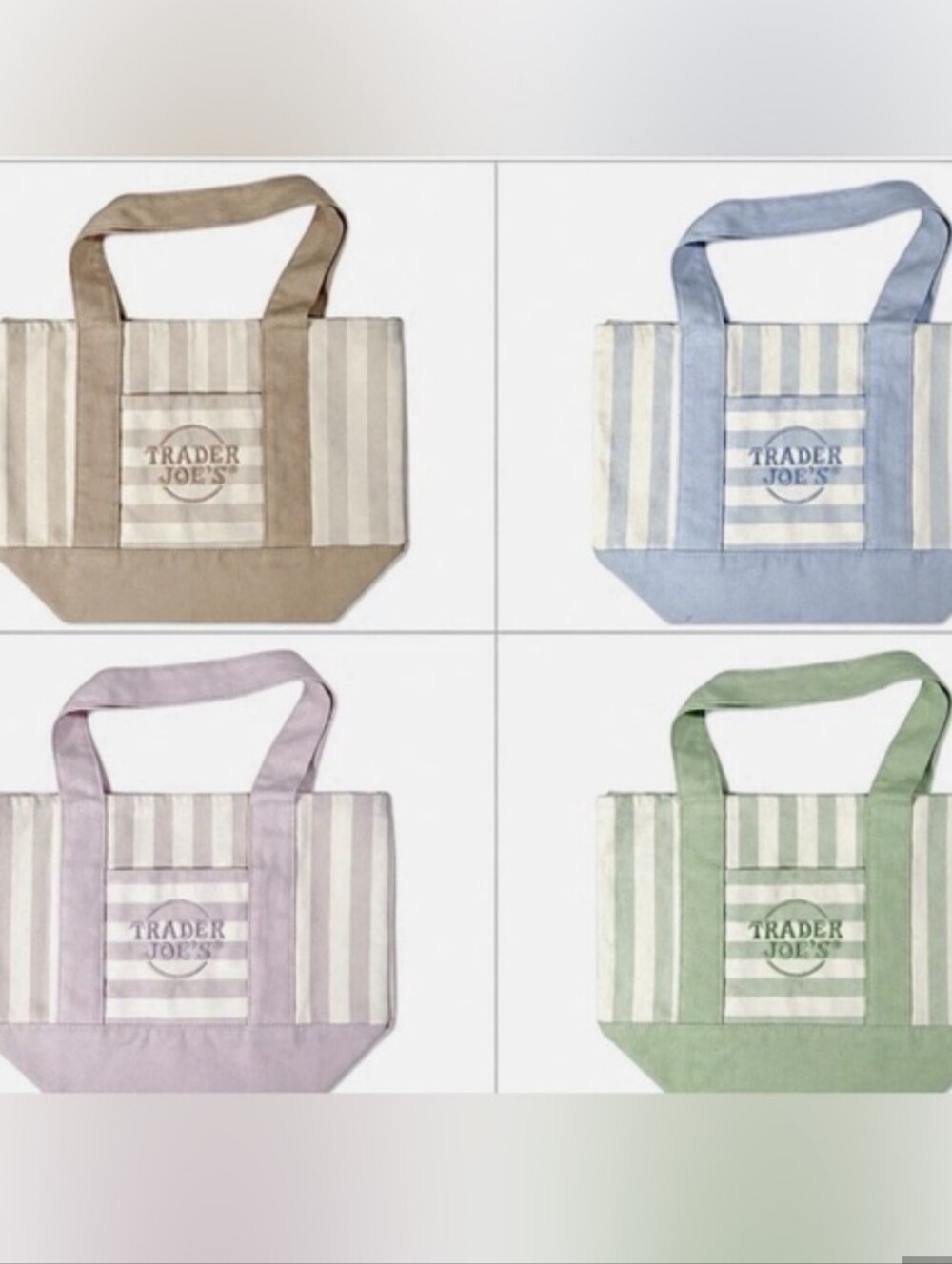 NWT Trader Joe's Mini Canvas Pastel Striped Bags- Set Of 4-No Waiting In Line!